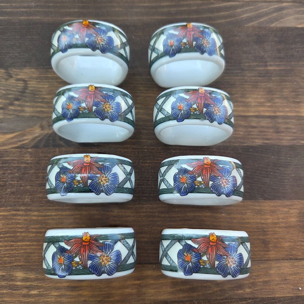 Dansk Porcelain Floral Napkin Rings Set of 8 Taiwan Table Decor